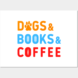 Dogs books coffee colorful tex white tee Posters and Art